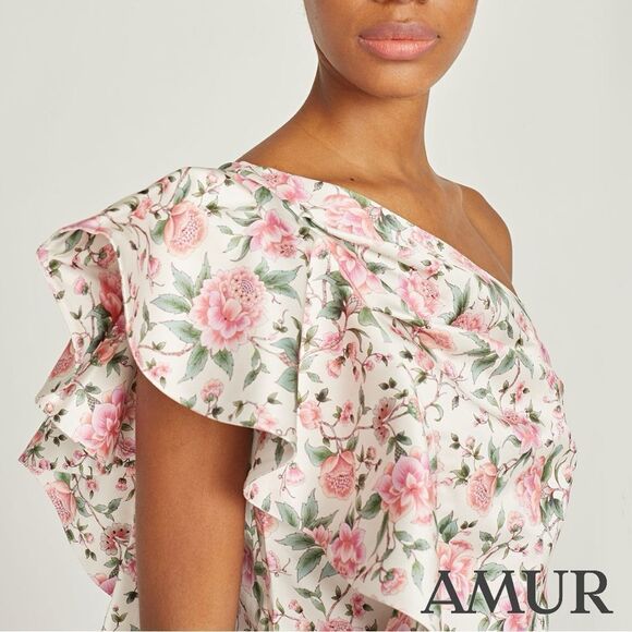AMUR **NWT** Jasmine One-Shoulder Ruffle Top in Eggshell Pink Floral - Picture 7 of 14